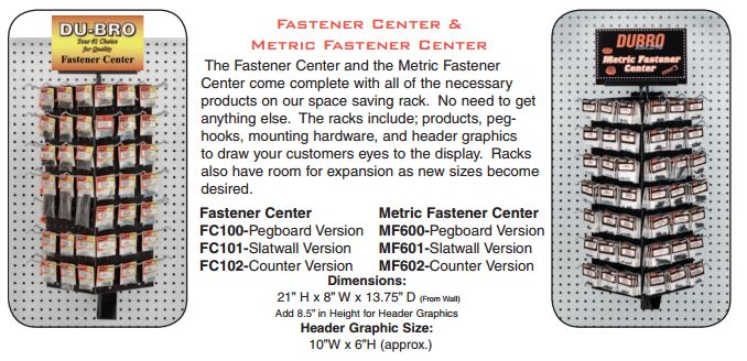 Du-Bro Metric Fastener Center w/ Merchandise (Pegboard)