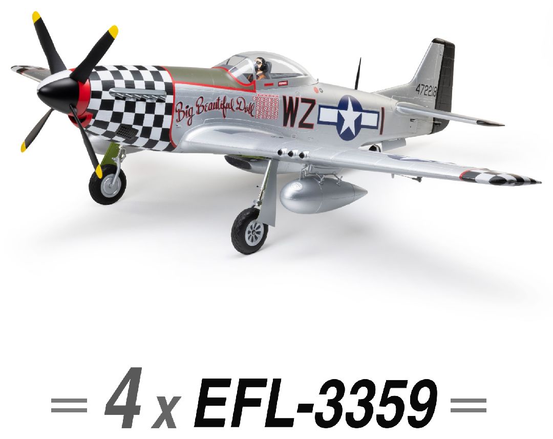 E-Flite P-51D Mustang Big Beautiful Doll 1.5m BNF (QTY 4) E-Flite P-51D Mustang Big Beautiful Doll 1.5m BNF (QTY 4)