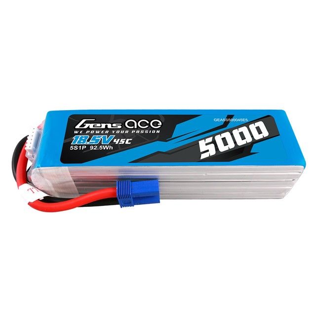 Gens Ace 5000mAh 5S 18.5V 45C Lipo Battery Pack With EC5 Plug