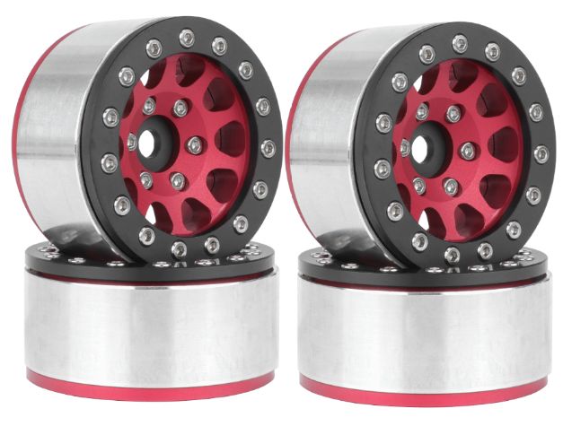 Hobby Details 1.55" Alum CNC BeadLock Wheels - Red Black (4)