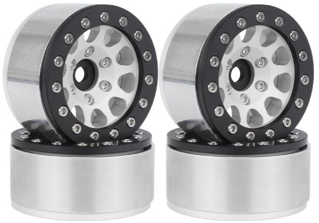 Hobby Details 1.55" Alum CNC BeadLock Wheels - Silver Black (4)