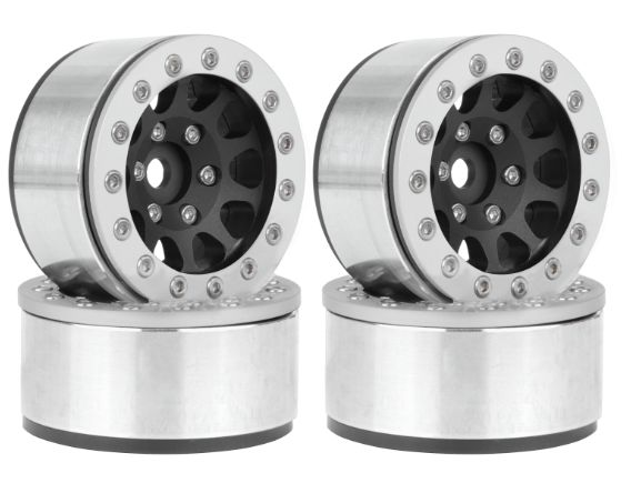 Hobby Details 1.55" Alum CNC BeadLock Wheels - Black Silver (4)