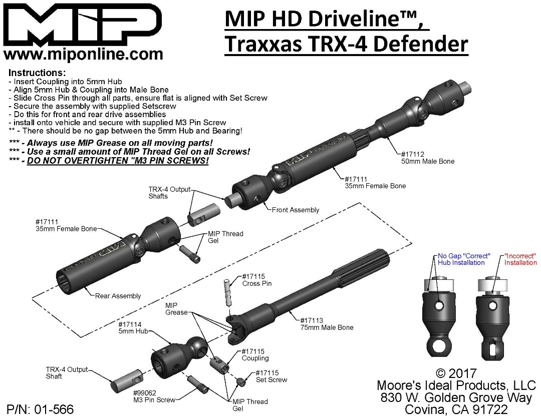 MIP HD Driveline Kit, Traxxas TRX-4 Defender