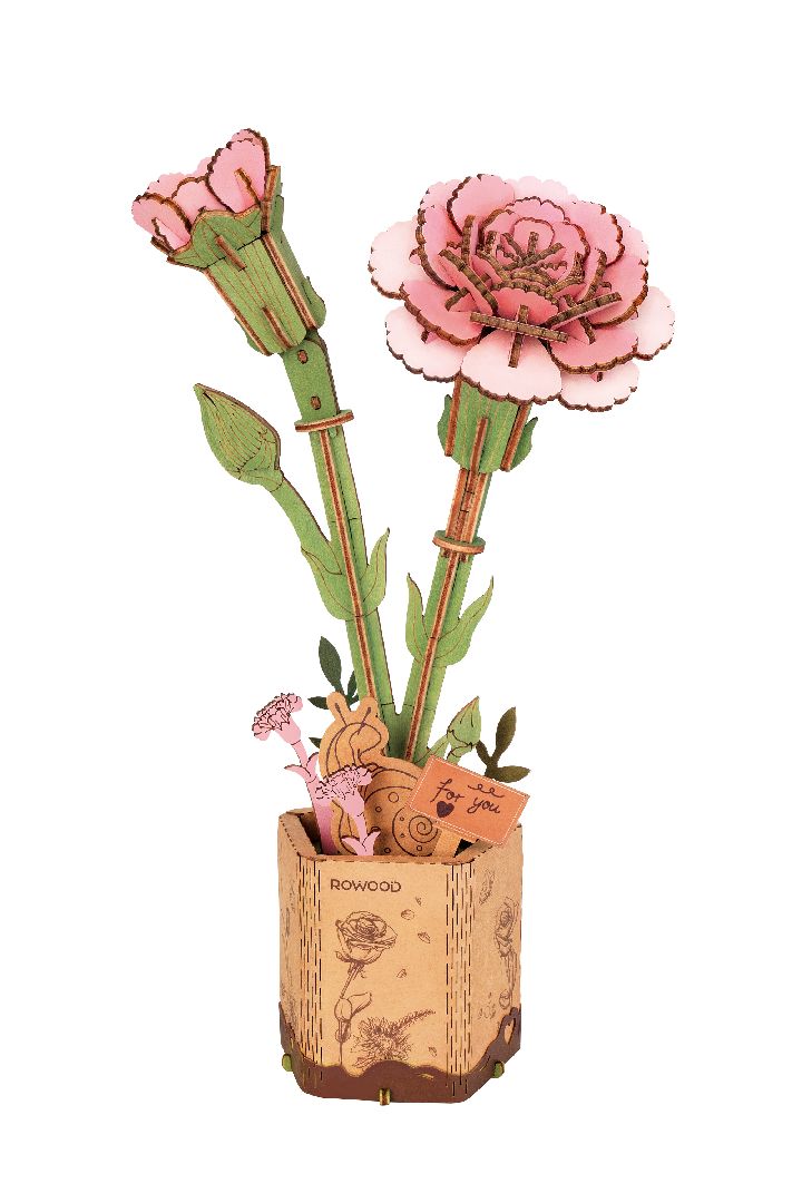 Rowood DIY Wooden Pink Carnation 3D Wooden Puzzle