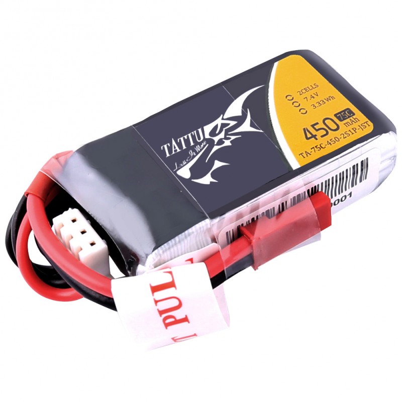 Tattu 450mAh 7.4V 75C 2S1P Lipo Battery Pack JST plug Soft case
