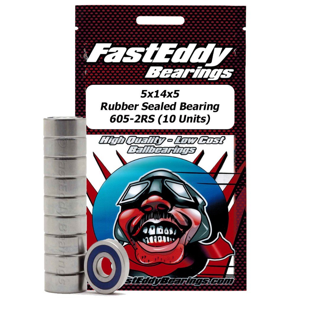 Fast Eddy 5x14x5 Rubber Sealed Bearings 605-2RS (10) - Click Image to Close