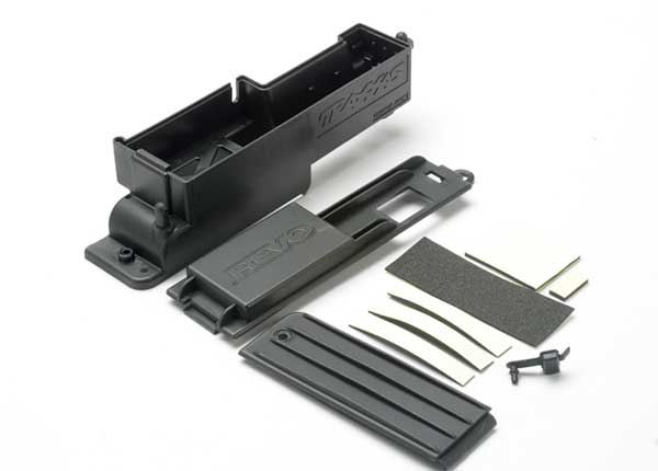 Traxxas Electronics box, right/ box cover/ charge jack plug (rub