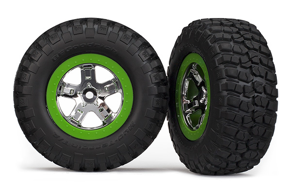 Traxxas Tires & wheels, assembled, glued (SCT, chrome, green bea