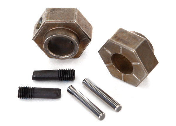 Traxxas Wheel hubs, 12mm hex (2)/ stub axle pins (2) (steel) (fi