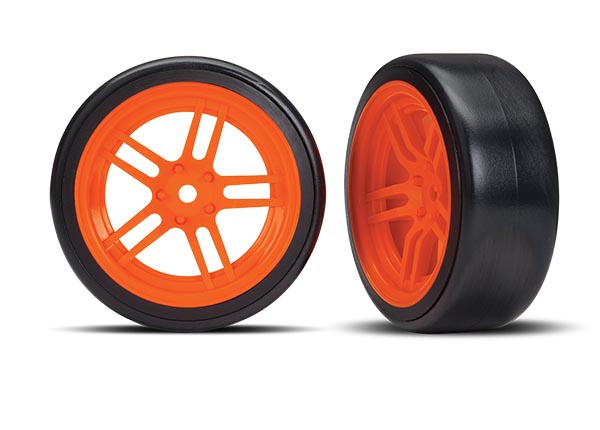 Traxxas Tires and wheels, assembled, glued (split-spoke orange w