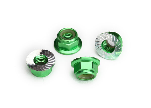 Traxxas Nuts, 5mm flanged nylon locking (aluminum, green-anodize