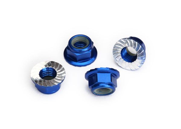 Traxxas Nuts, 5mm flanged nylon locking (aluminum, blue-anodized