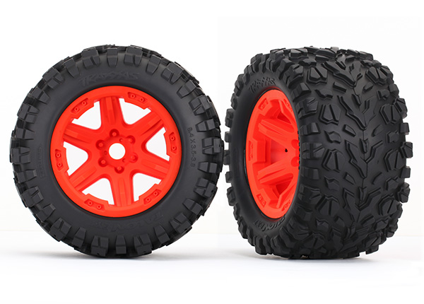 Traxxas Tires & wheels, assembled, glued (orange Carbide wheels,