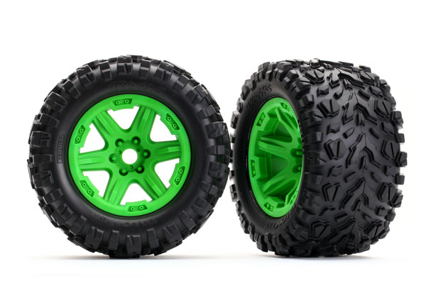 Traxxas Tires & wheels, assembled, glued (green Carbide wheels,