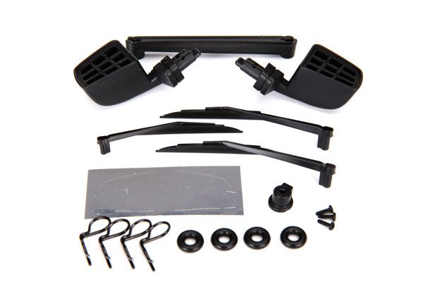 Traxxas Mirrors, side, black (left & right)/ o-rings (4)/ windsh
