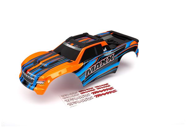 Traxxas Body, Maxx V1, orange (painted)/ decal sheet - Click Image to Close