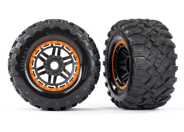 Traxxas Tires & wheels, assembled, glued (black, orange beadlock