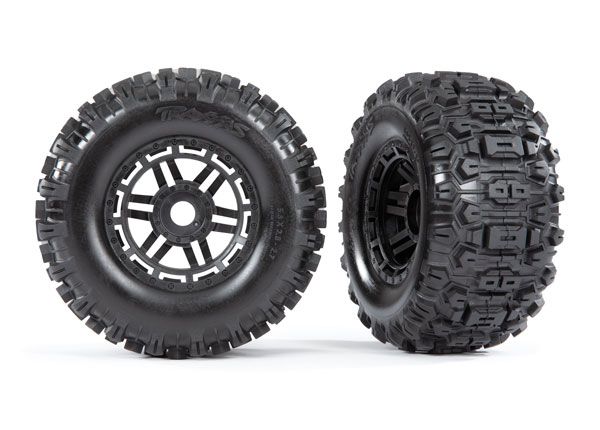 Traxxas Sledgehammer Tires & wheels, glued (black wheels)