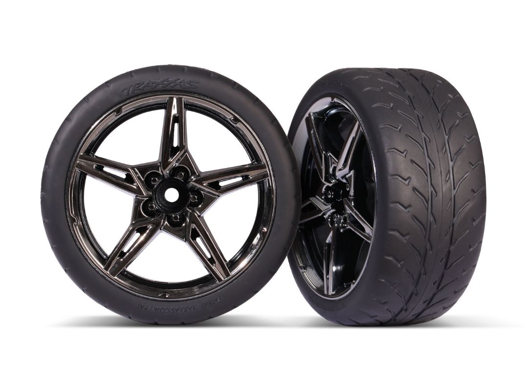 Traxxas Tires and wheels, assembled, glued (split-spoke black ch
