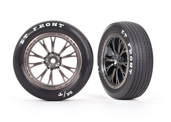 Traxxas Tires & wheels, assembled (satin blk chrm whls) (Fr) (2)